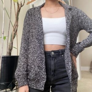 ROOTS Gray Marled Knit Collar Cardigan